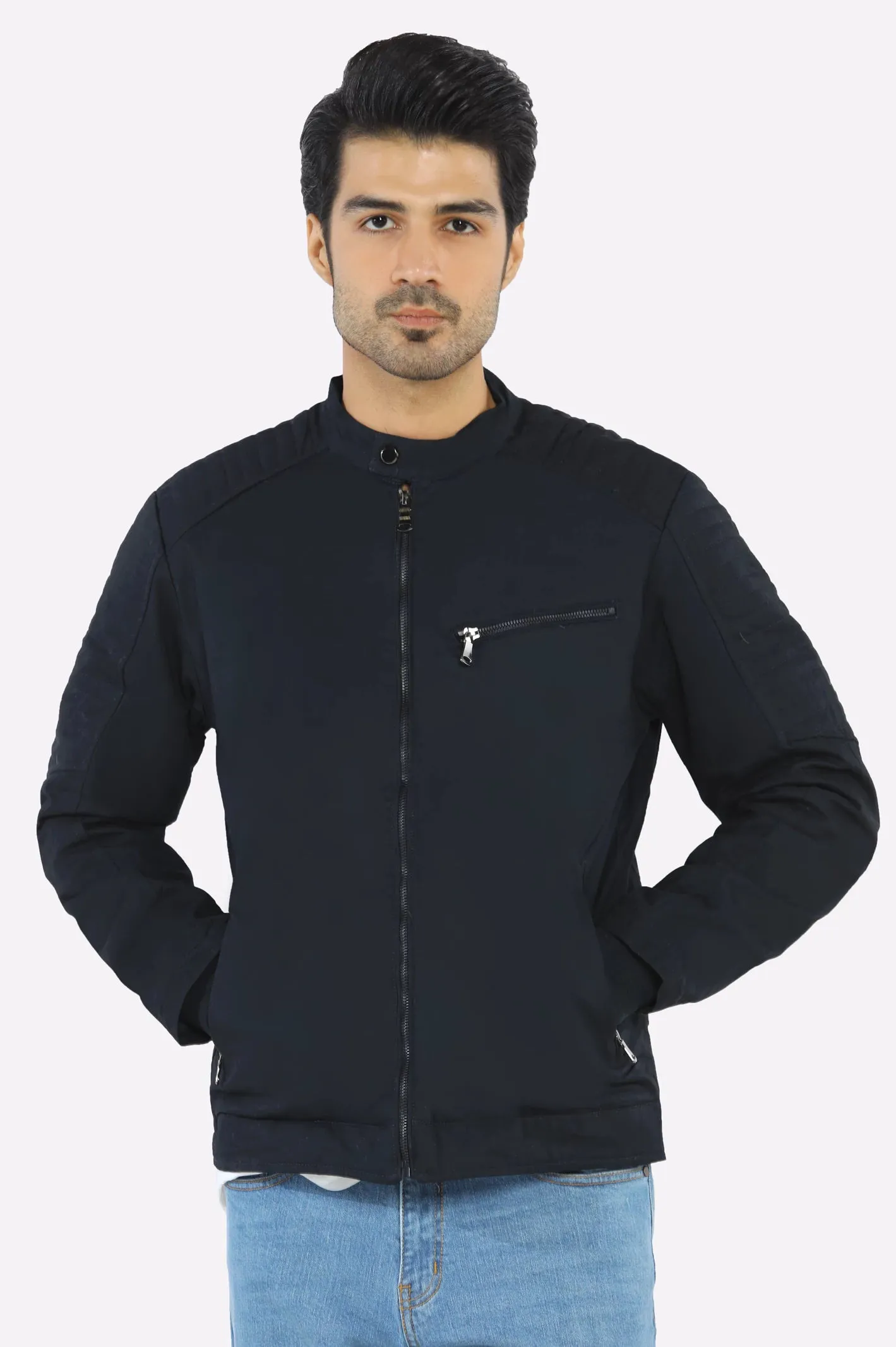 Men’s Cafe Racer Cotton Navy Jacket