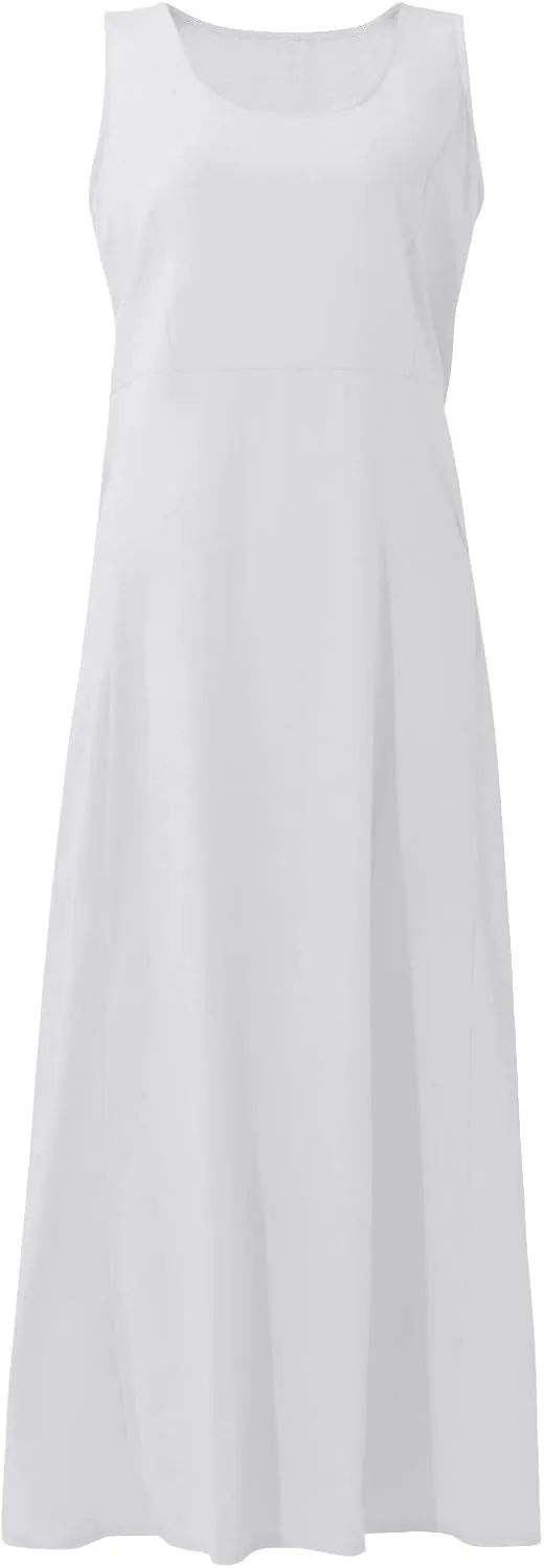 midelxp Summer Sundresses for Women Casual Loose Swing Beach Tank Dresses Sleeveless Solid Color Long Dresses with Pocket