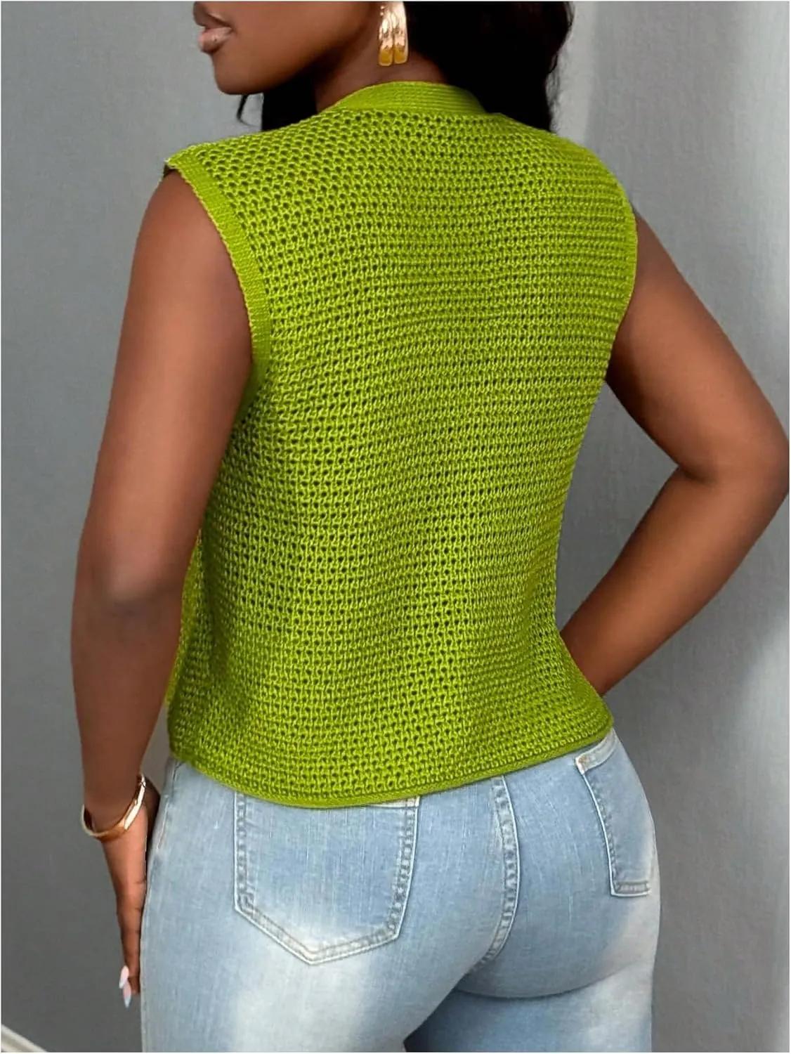 Milumia Women's Summer Corchet Top Sleeveless Hollow Out Knitted Tank Tops V Neck Button Down Sweater Vest
