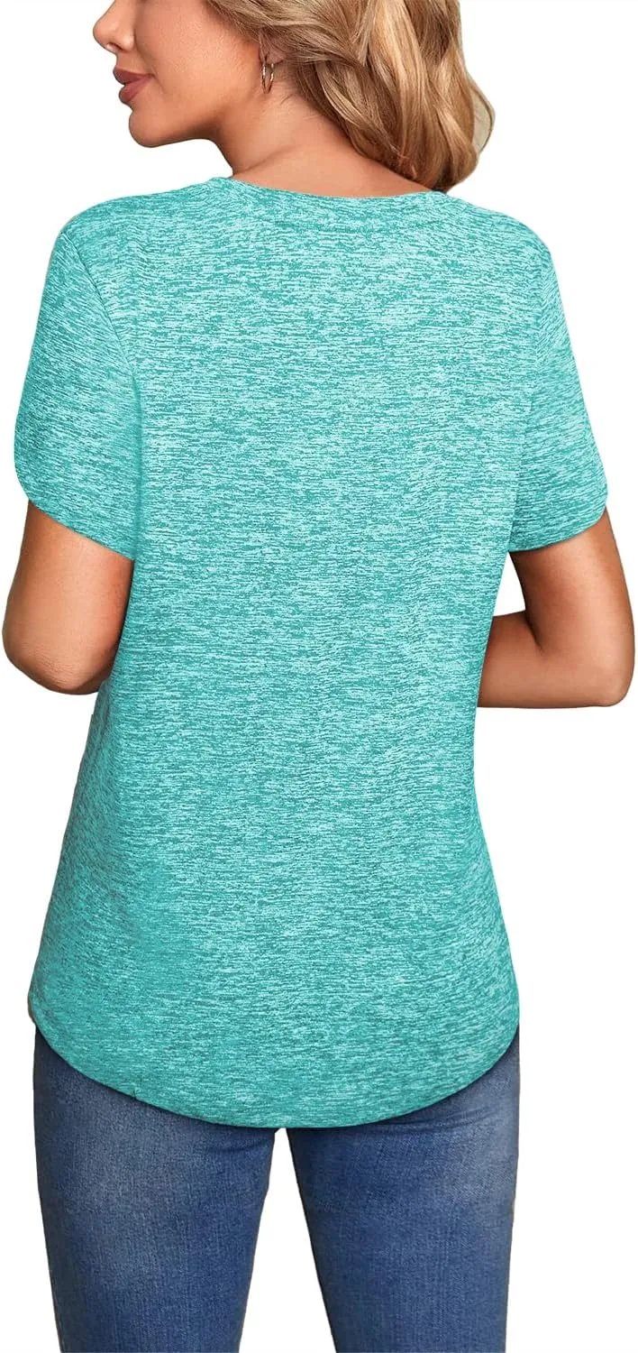 MISS FORTUNE Womens V-Neck Short Sleeve Activewear T-Shirt Petal Sleeve Casual Athletic Moisture Wicking Fitness Tops