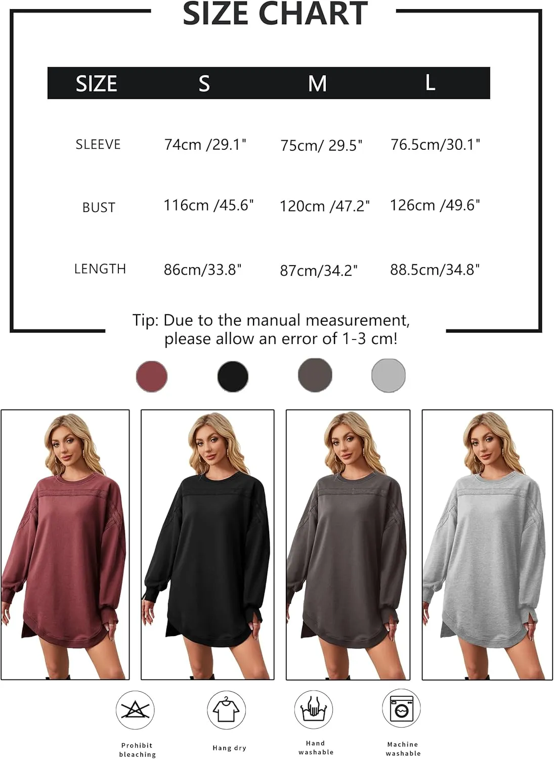 MISSACTIVER Women Sweatshirt Dress Crew Neck Long Sleeve Mini Dresses Oversized Drop Shoulder Side Split Pullover Tops