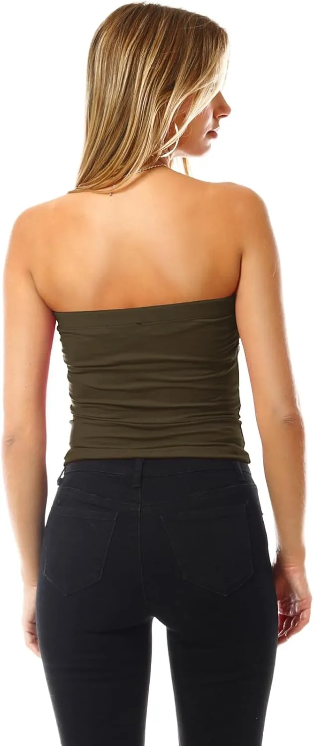 MixMatchy Women's 4 Pack Tube Tops Ruched Side Double Layered Tube Top with Cotton Shelf Bra