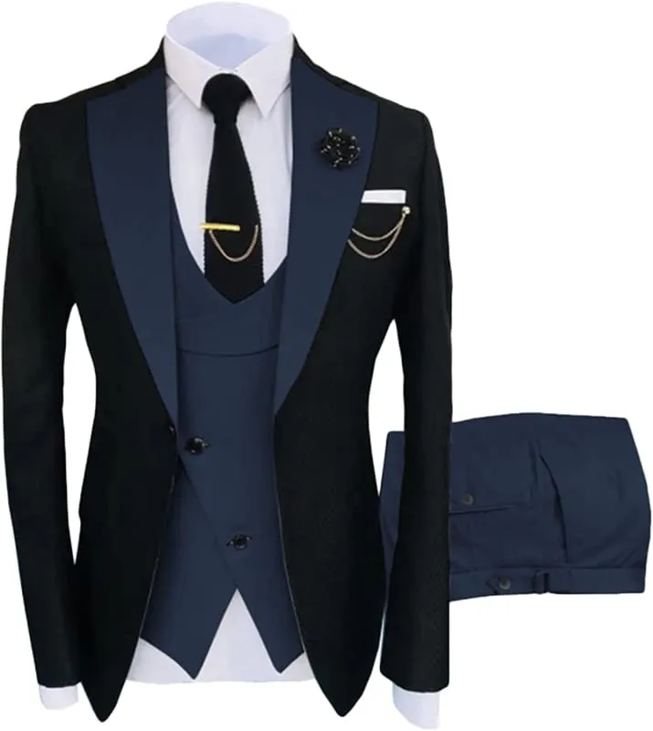 Navy Blue Shawl Lapel Three Pieces Prom Suits Formal Business Suits
