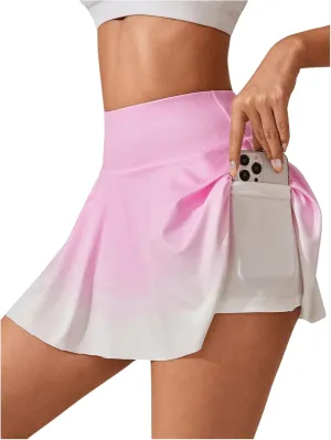 OYOANGLE Women's Ombre Pleated Workout Tennis Skirts High Waisted Tummy Control Golf Skorts with Shorts