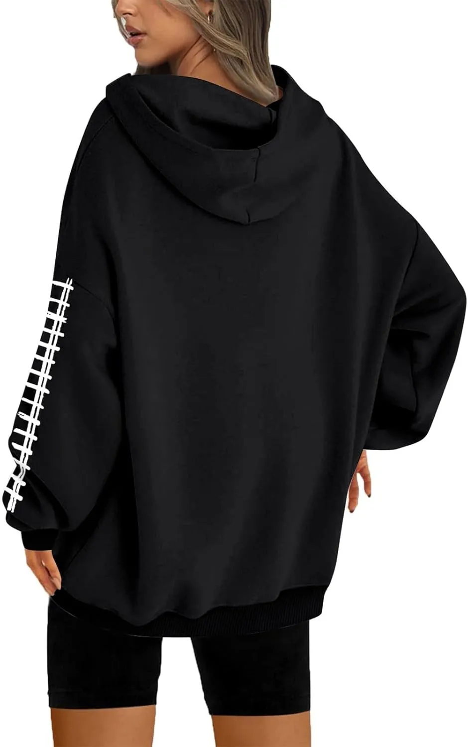 PETYCZEN Hoodies for Women Funny Football Graphic Oversized Sweatshirt Long Sleeve Game Day Rugby Drawstring Pullover Tops