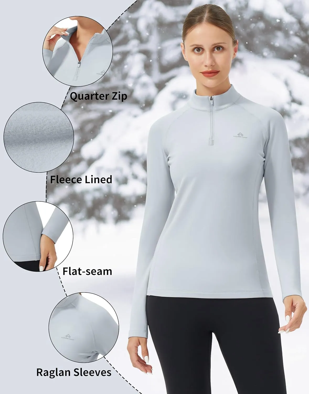 Pioneer Camp Women's Quarter Zip Pullover Long Sleeve Thermal Fleece Lining Lightweight Athletic Tops for Running Golf
