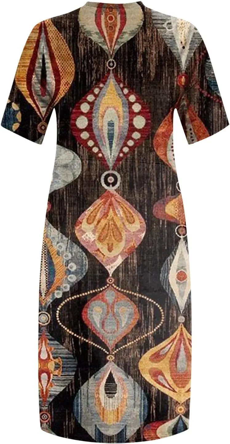 Plus Size Dresses for Curvy Women,2024 Summer Casual V Neck Short Sleeve T Shirt Dress with Pockets Daily Midi Dress