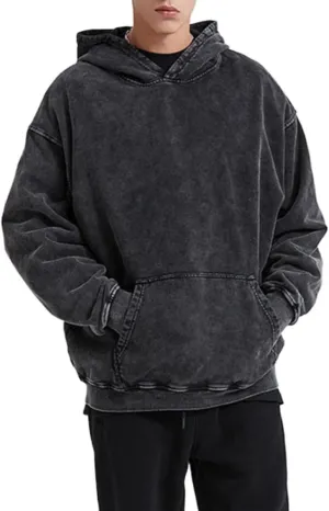 POHADON Oversized Hoodies for Men Women Acid Wash Heavy Cotton Hooded Pullover Sweatshirt Vintage Y2k Streetwear