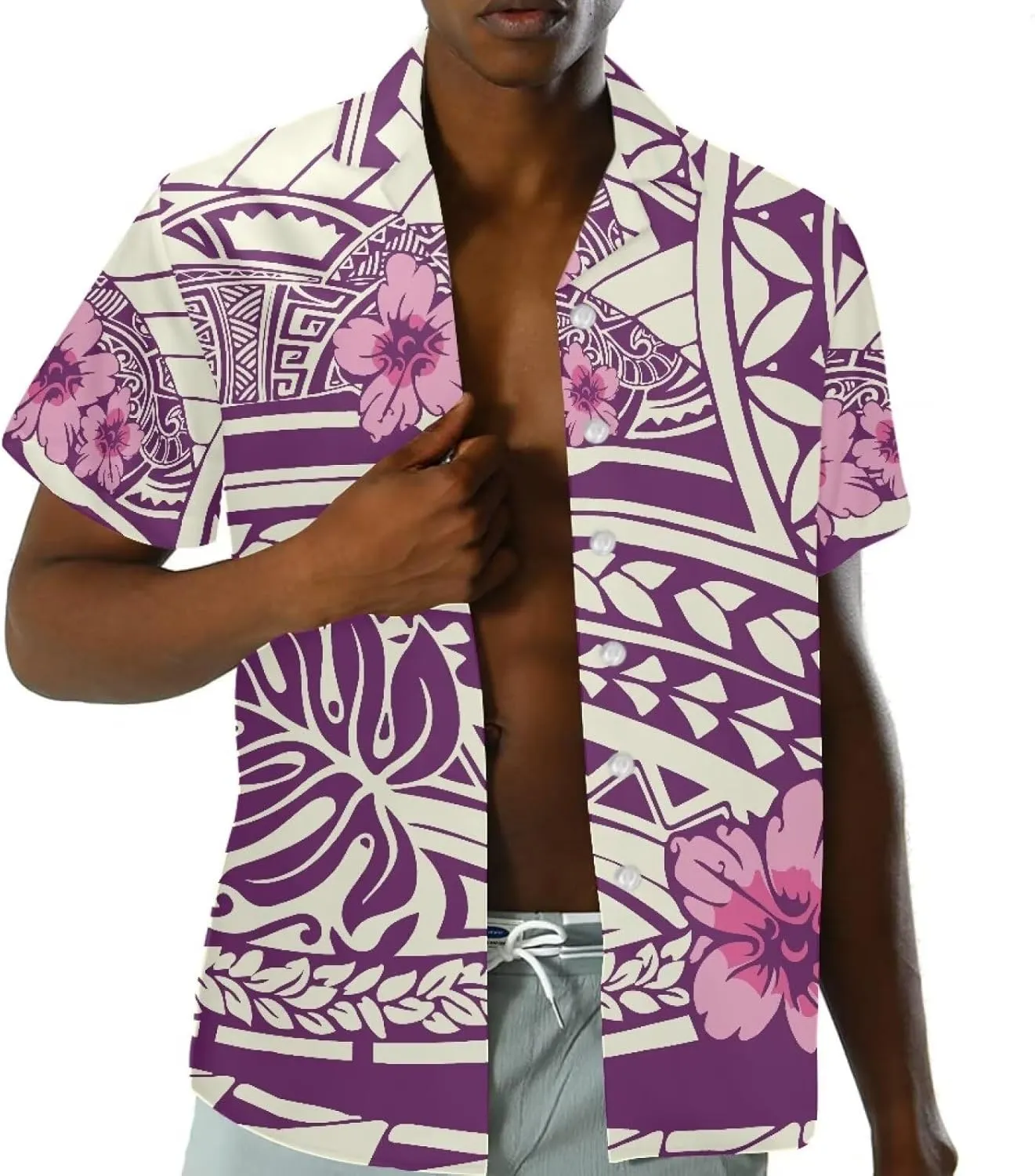 Polynesian Couple Set Tirbal Tattoo Tapa Hawaii Shirt Puletasi Samoa Dresses for Women Matching Outfits Couples