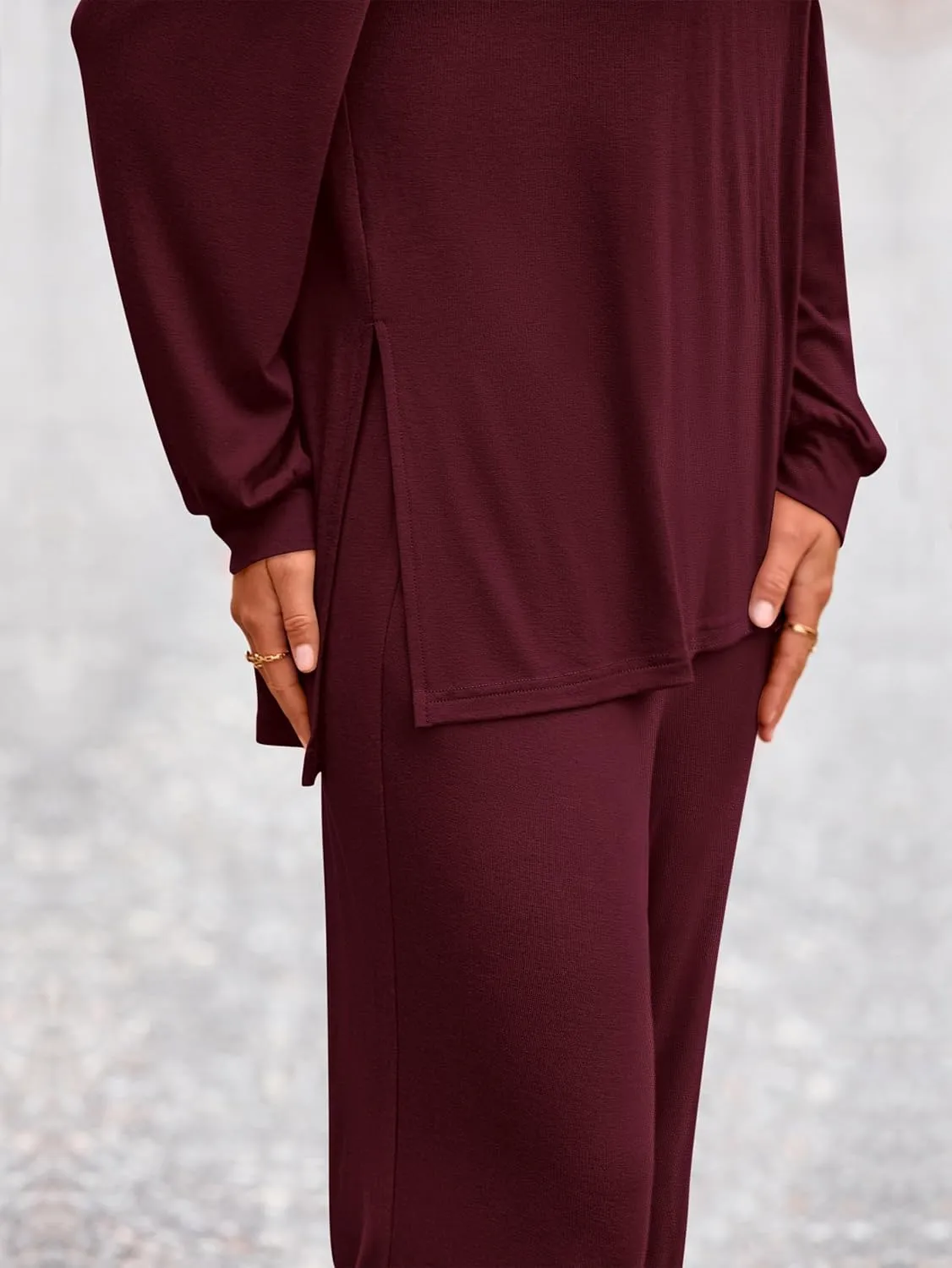 PRETTYGARDEN Womens 2 Piece Outfits Crewneck Long Sleeve Tops Wide Leg Long Pants Casual Lounge Set Tracksuit