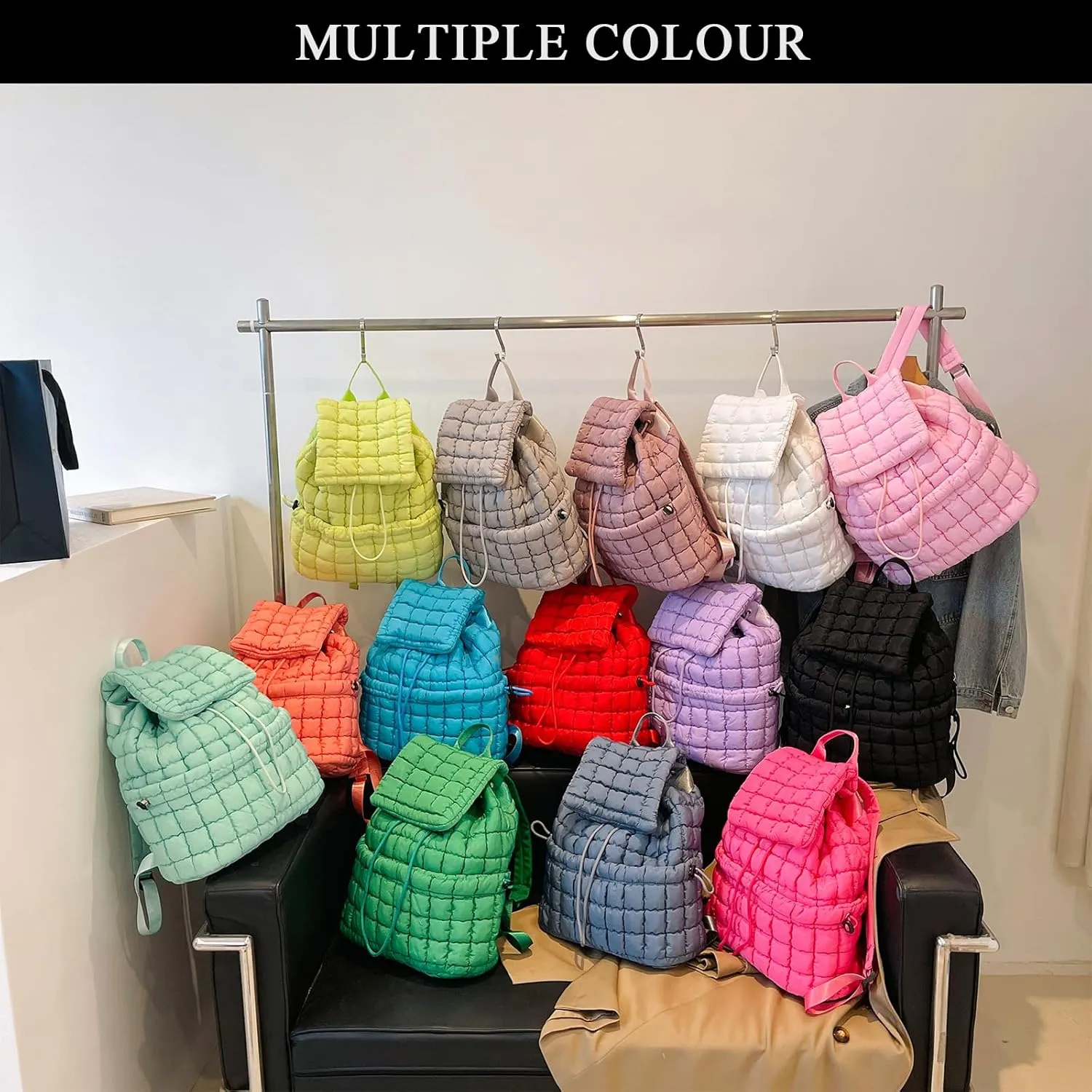 Quilted Puffer Backpack for Women (Khaki)