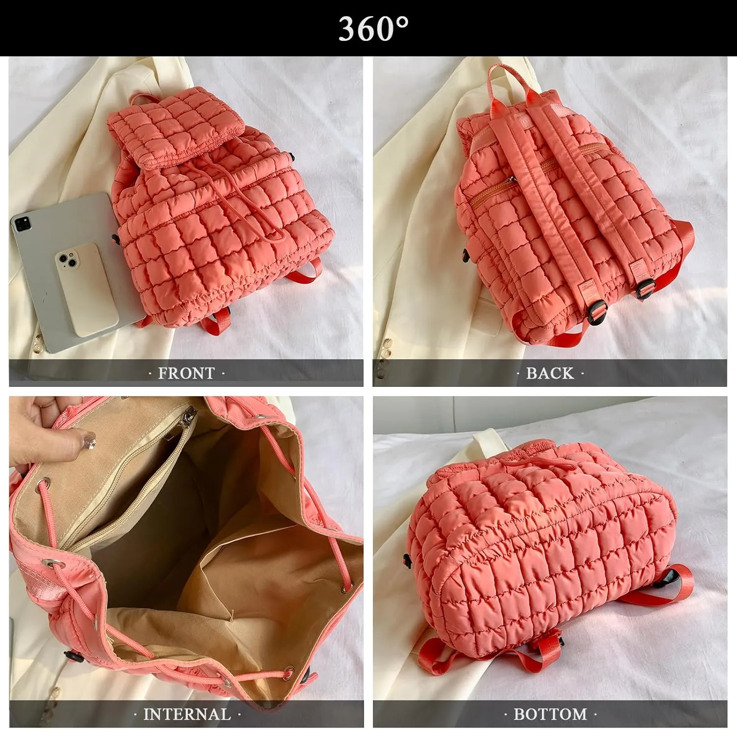 Quilted Puffer Backpack for Women (Khaki)
