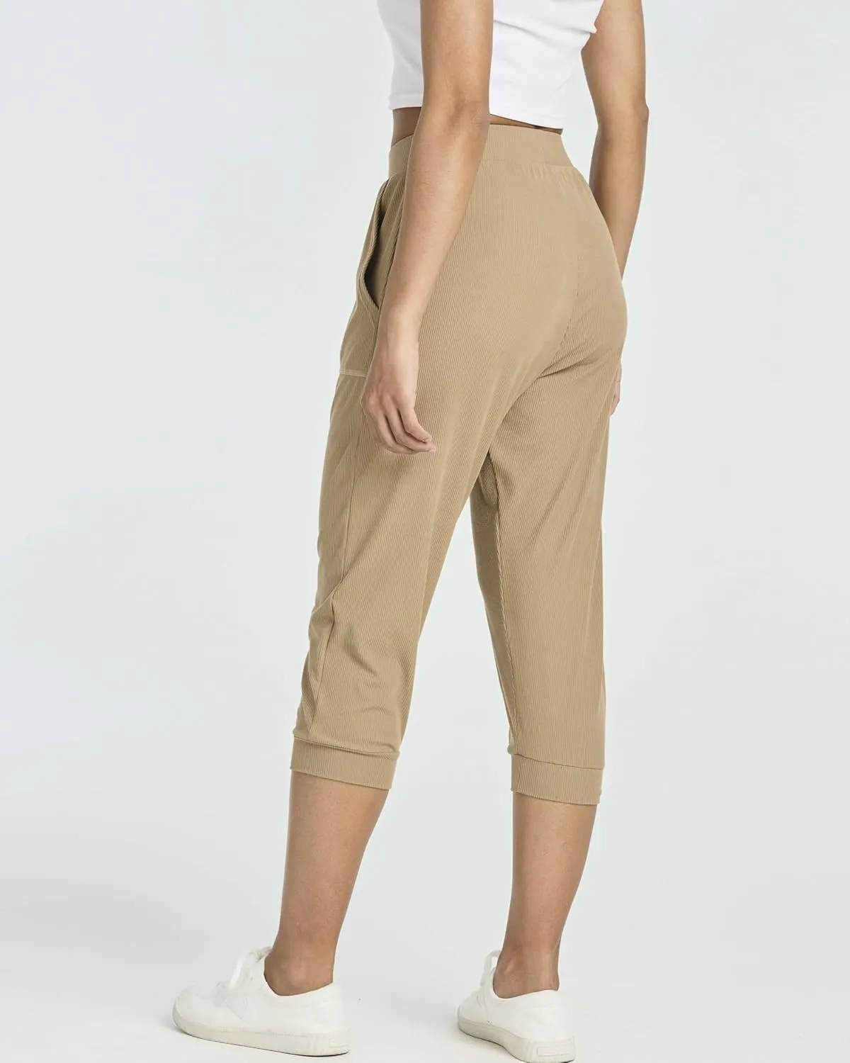 Real Essentials 3 Pack: Women's Ribbed Capri Jogger Lounge Sweatpants with Pockets Yoga Workout (Available in Plus Size)