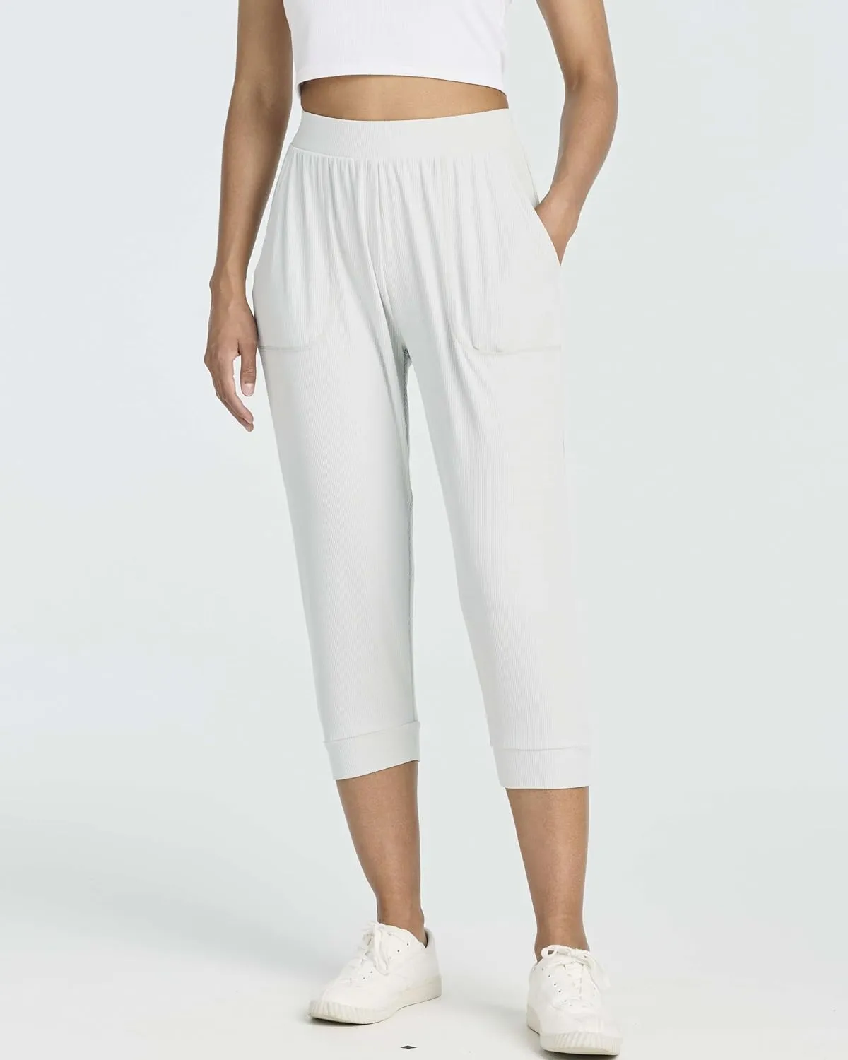 Real Essentials 3 Pack: Women's Ribbed Capri Jogger Lounge Sweatpants with Pockets Yoga Workout (Available in Plus Size)