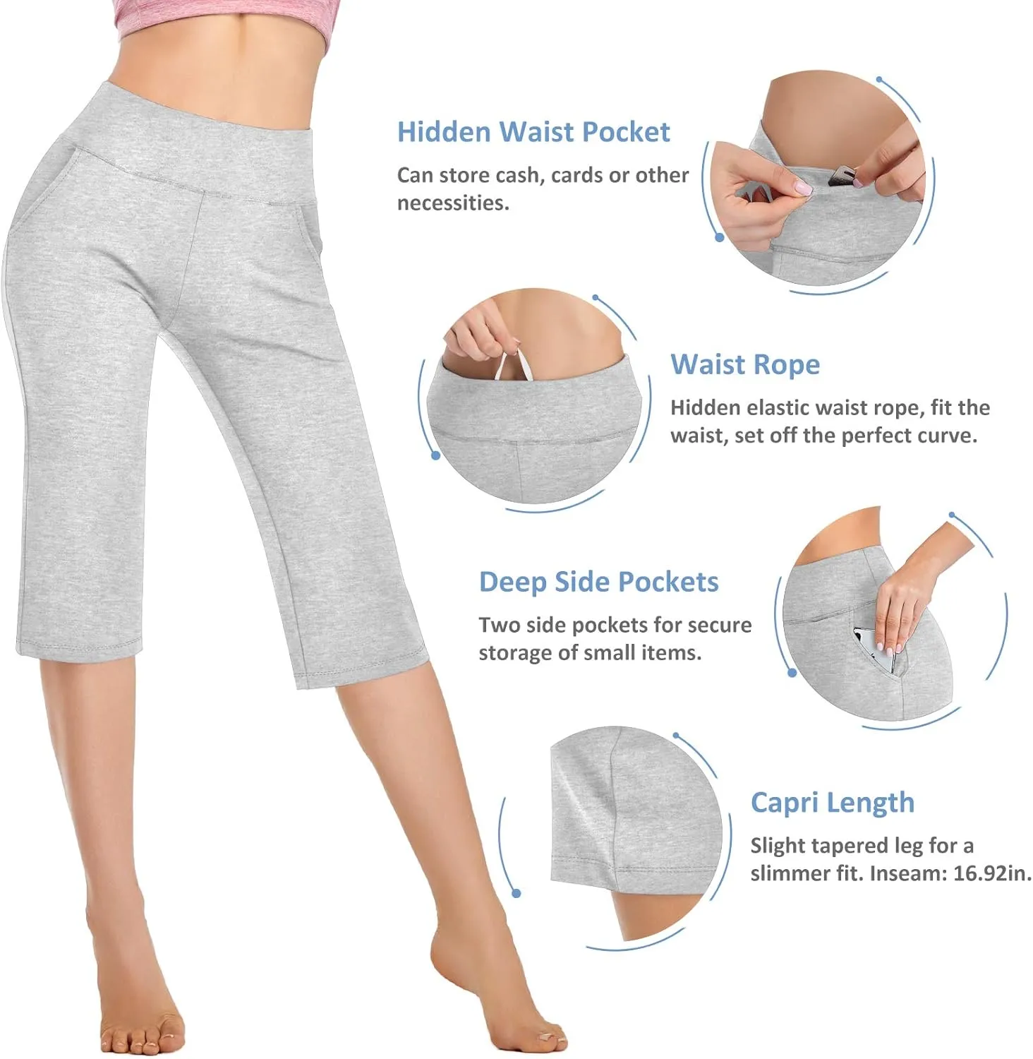RIMLESS 7 Women's Yoga Pants with Pockets High Waist Stretch Pants Tummy Control Workout Pants