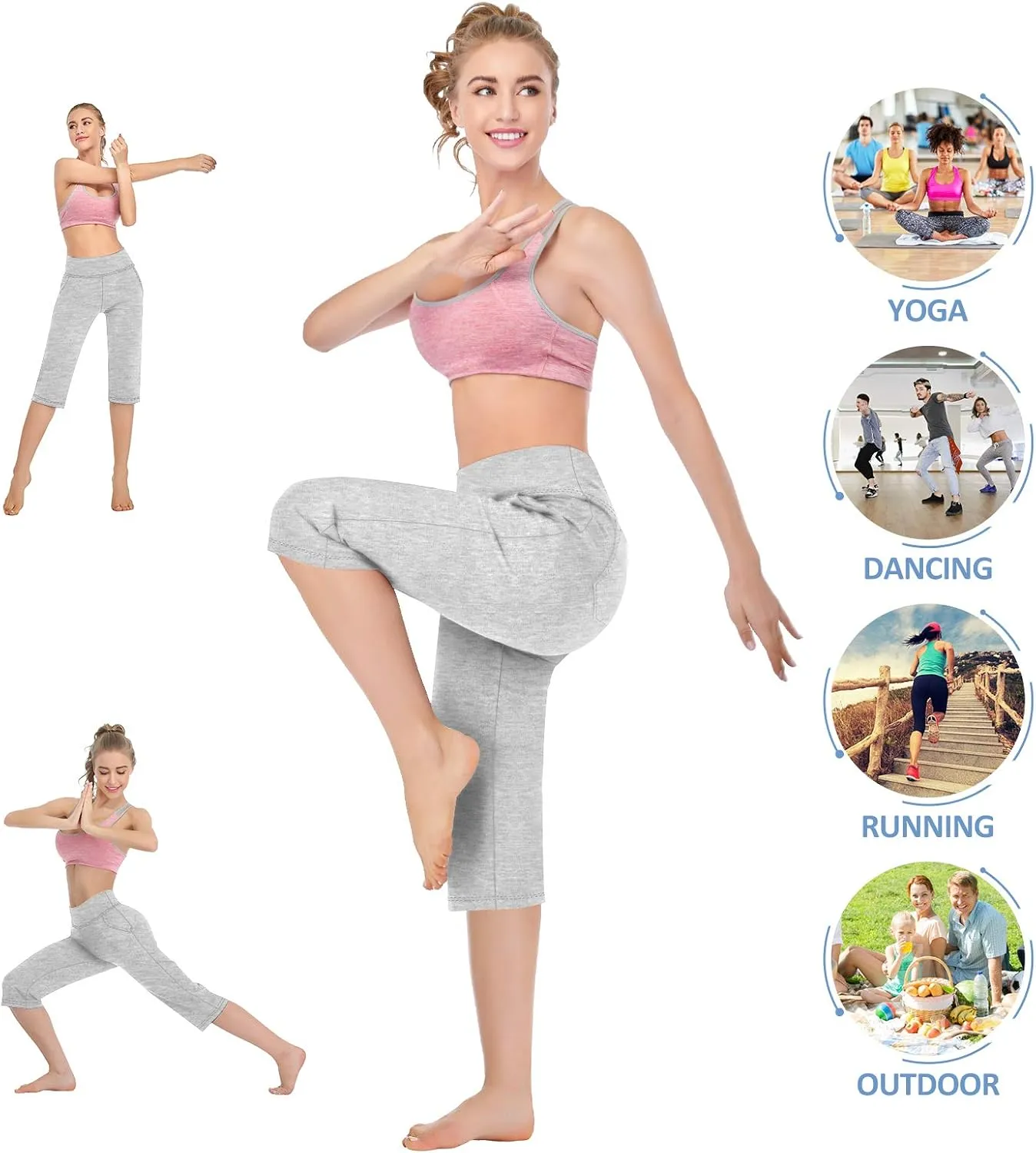RIMLESS 7 Women's Yoga Pants with Pockets High Waist Stretch Pants Tummy Control Workout Pants