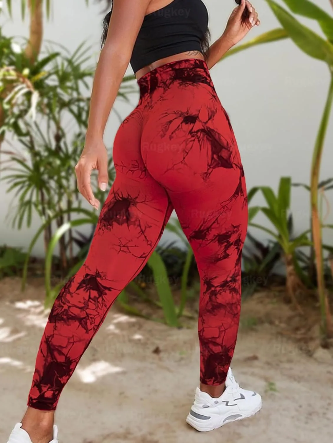 Rugkey Women's 3 Piece Yoga Leggings High Waist Tie Dye Seamless Scrunch Butt Lifting Athletic Booty Pants