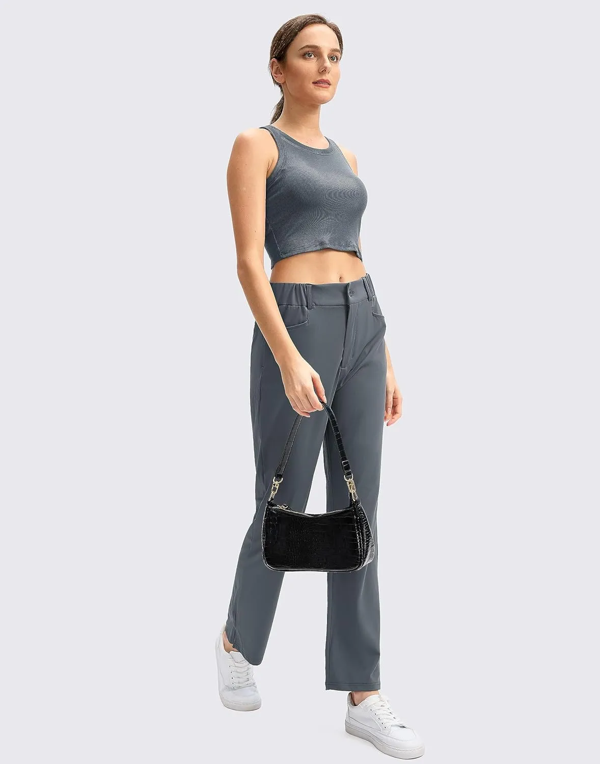 SANTINY Women's Golf Pants with 5 Pockets High Waisted Quick Dry Stretch Pants for Women Travel Work Casual
