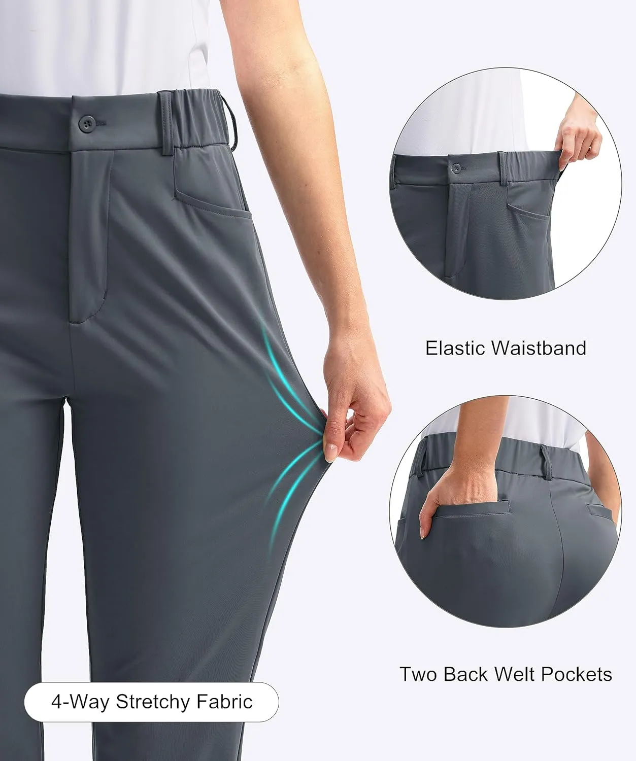 SANTINY Women's Golf Pants with 5 Pockets High Waisted Quick Dry Stretch Pants for Women Travel Work Casual