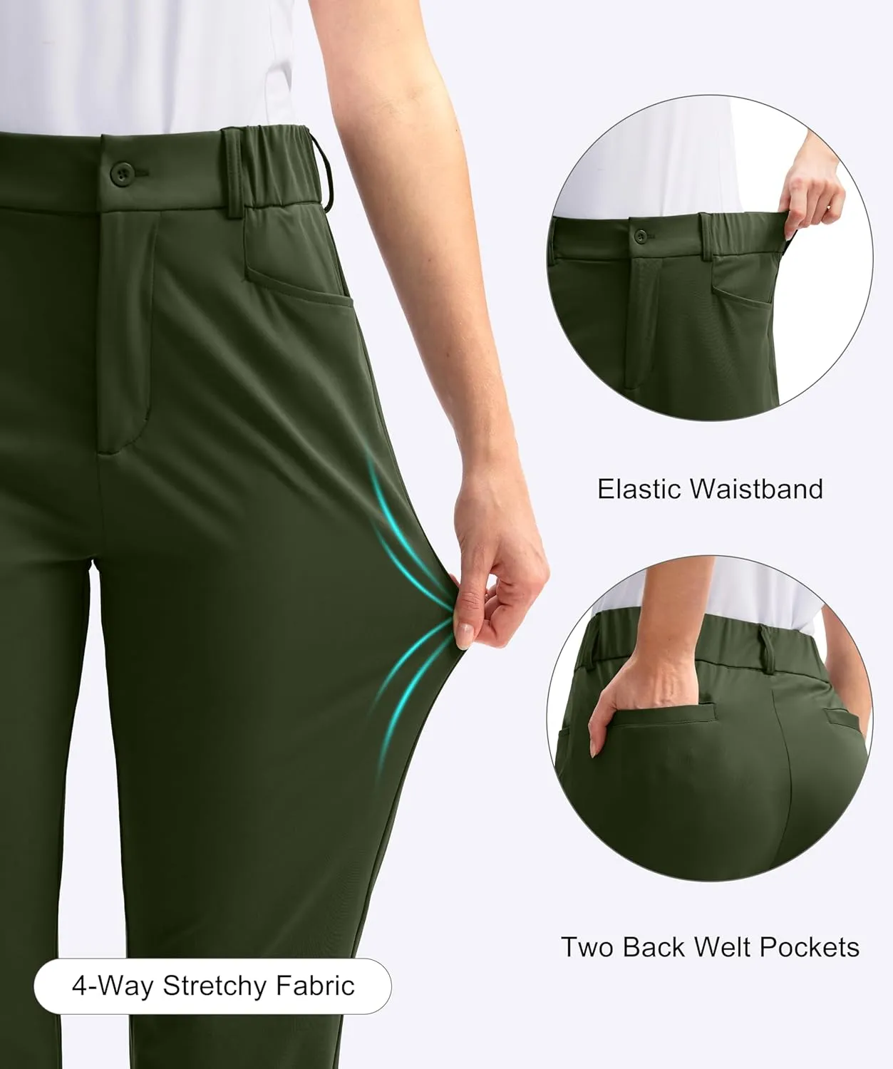 SANTINY Women's Golf Pants with 5 Pockets High Waisted Quick Dry Stretch Pants for Women Travel Work Casual