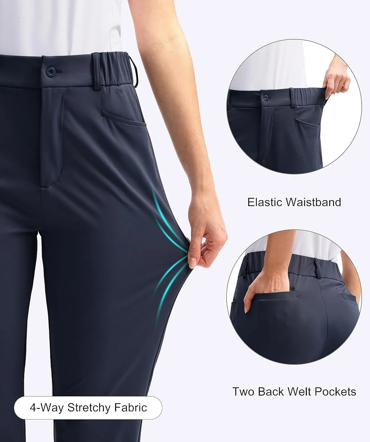 SANTINY Women's Golf Pants with 5 Pockets High Waisted Quick Dry Stretch Pants for Women Travel Work Casual