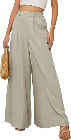 SEVEGO Linen Palazzo Pants Women 29''/31''/33'' Wide Leg High Waisted Flowy Lounge Casual Beach Pants