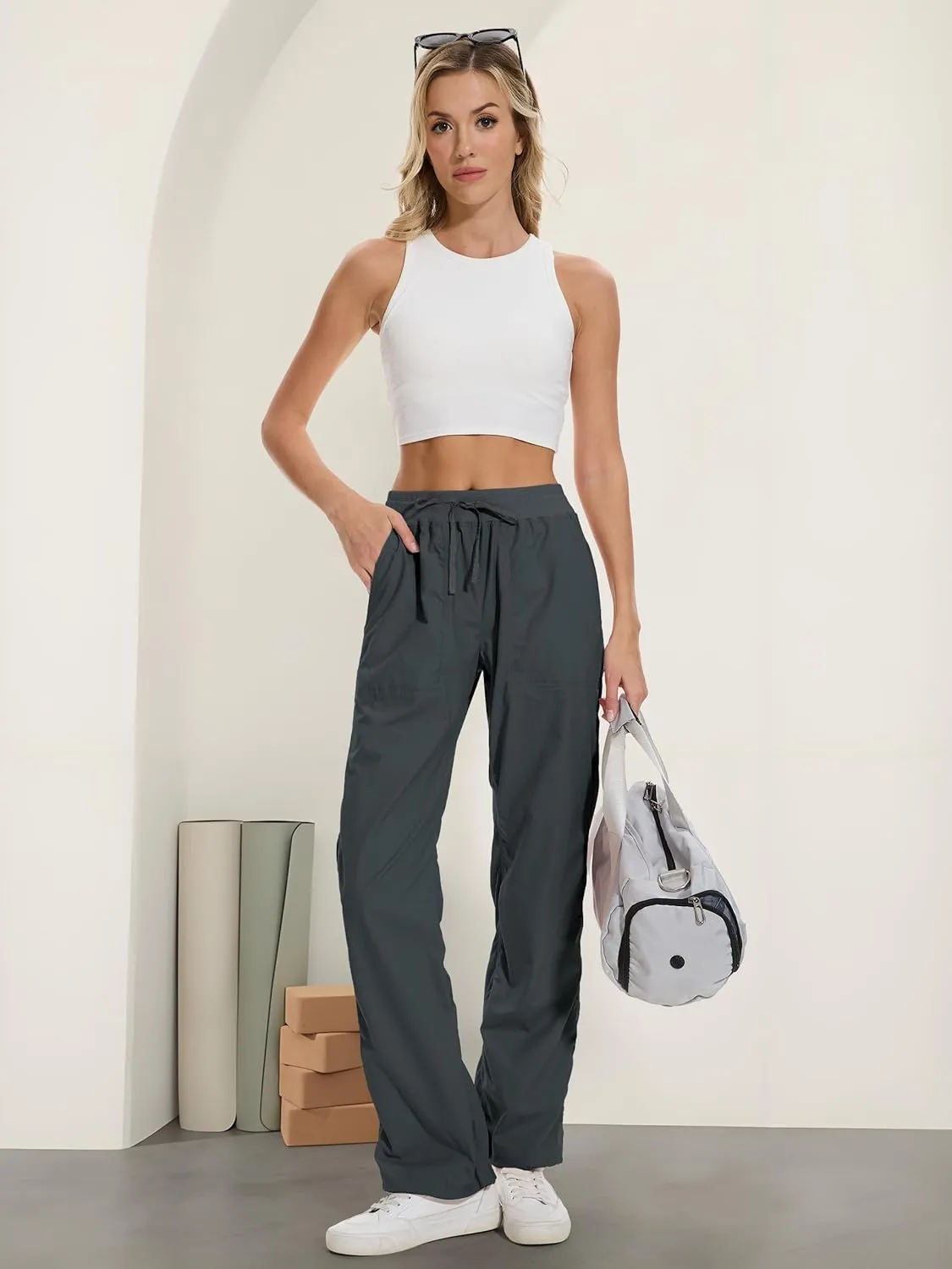 SEVEGO Women's 30"/32"/34"/36" Tall Inseam Lightweight Dance Studio Pants Ruched Workout Athletic Casual Pants
