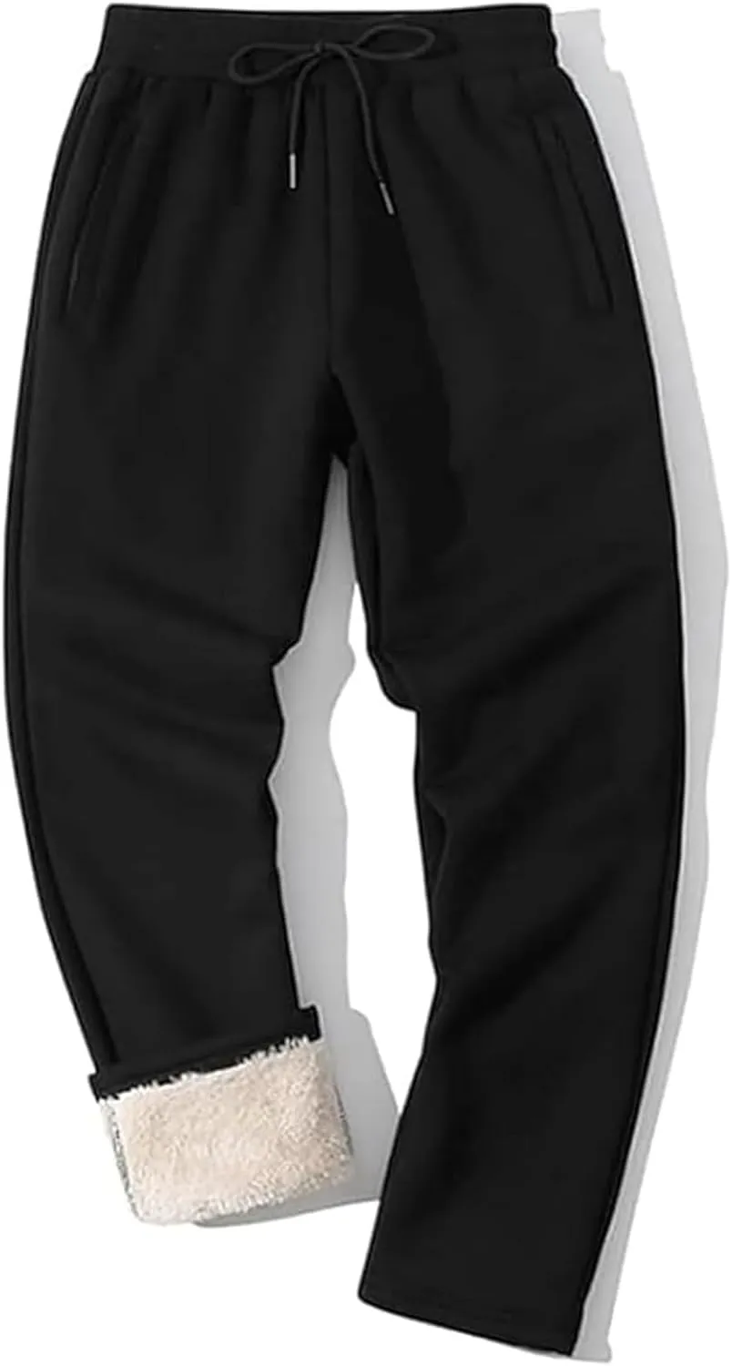 Shiyifa Men's Winter Warm Fleece Sherpa Lined Sweatpants Active Thermal Track Jogger Pants with Pockets