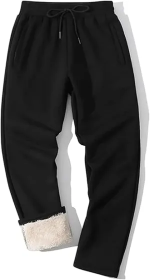 Shiyifa Men's Winter Warm Fleece Sherpa Lined Sweatpants Active Thermal Track Jogger Pants with Pockets