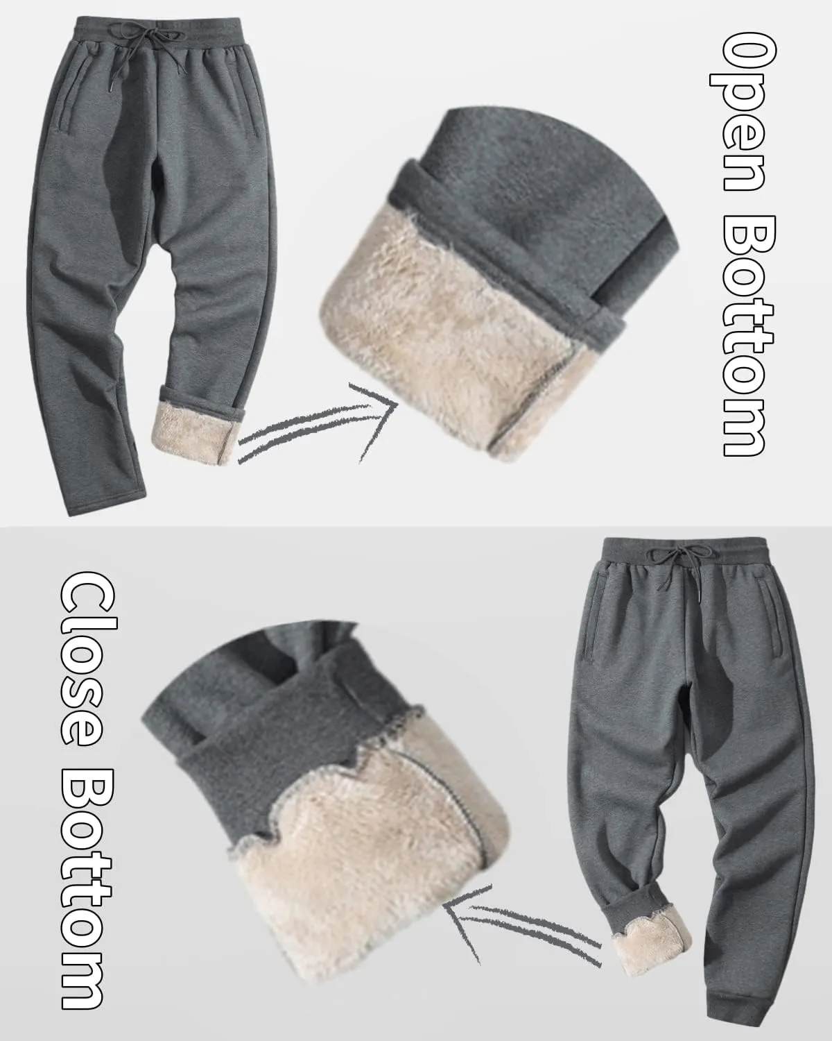 Shiyifa Men's Winter Warm Fleece Sherpa Lined Sweatpants Active Thermal Track Jogger Pants with Pockets