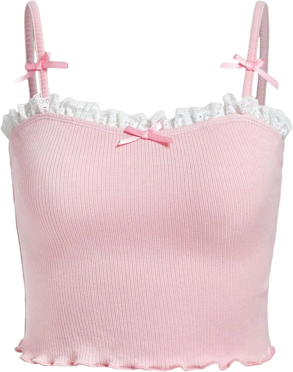 SOLY HUX Girl's Lace Trim Bowknot Cute Camisole Spaghetti Strap Fitted Crop Tops Coquette Aesthetic Clothes