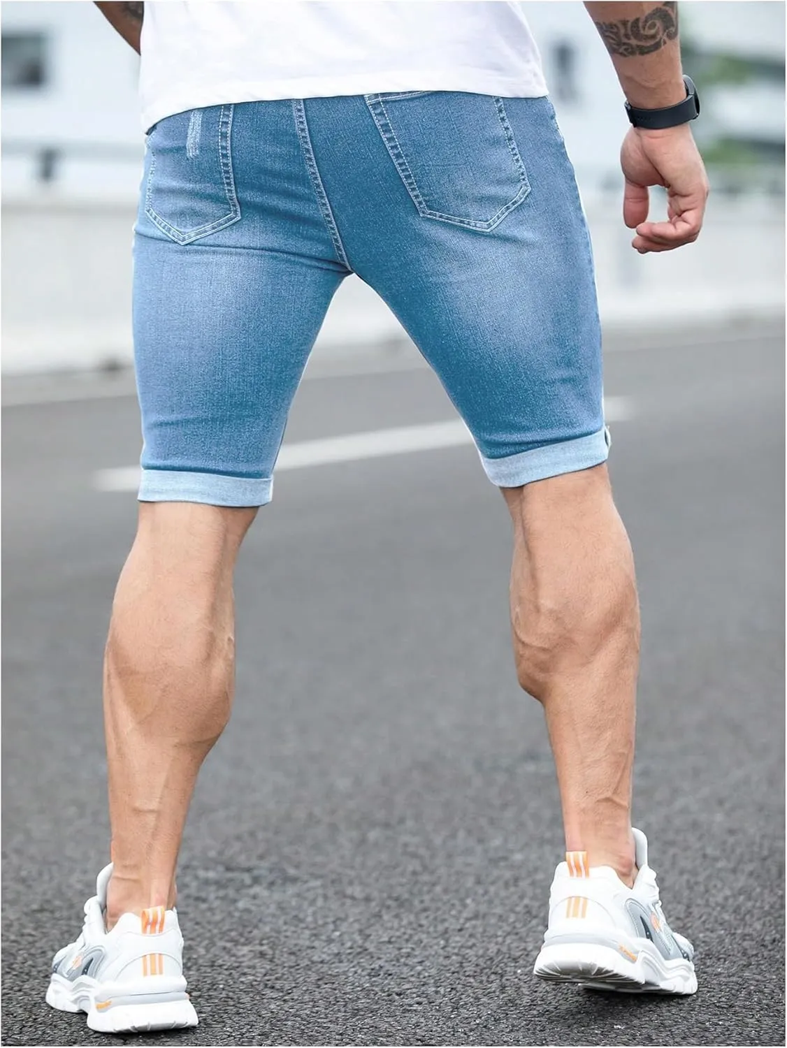 SOLY HUX Men's Distressed Jean Shorts Ripped Bermuda Denims Casual Fitted Streetwear