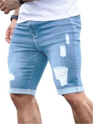 SOLY HUX Men's Distressed Jean Shorts Ripped Bermuda Denims Casual Fitted Streetwear