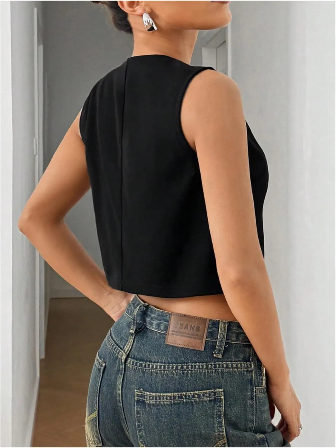 SOLY HUX Women's Button Down Suit Vest Top Casual Sleeveless Button Down Blazer Tank Tops Crop Waistcoat