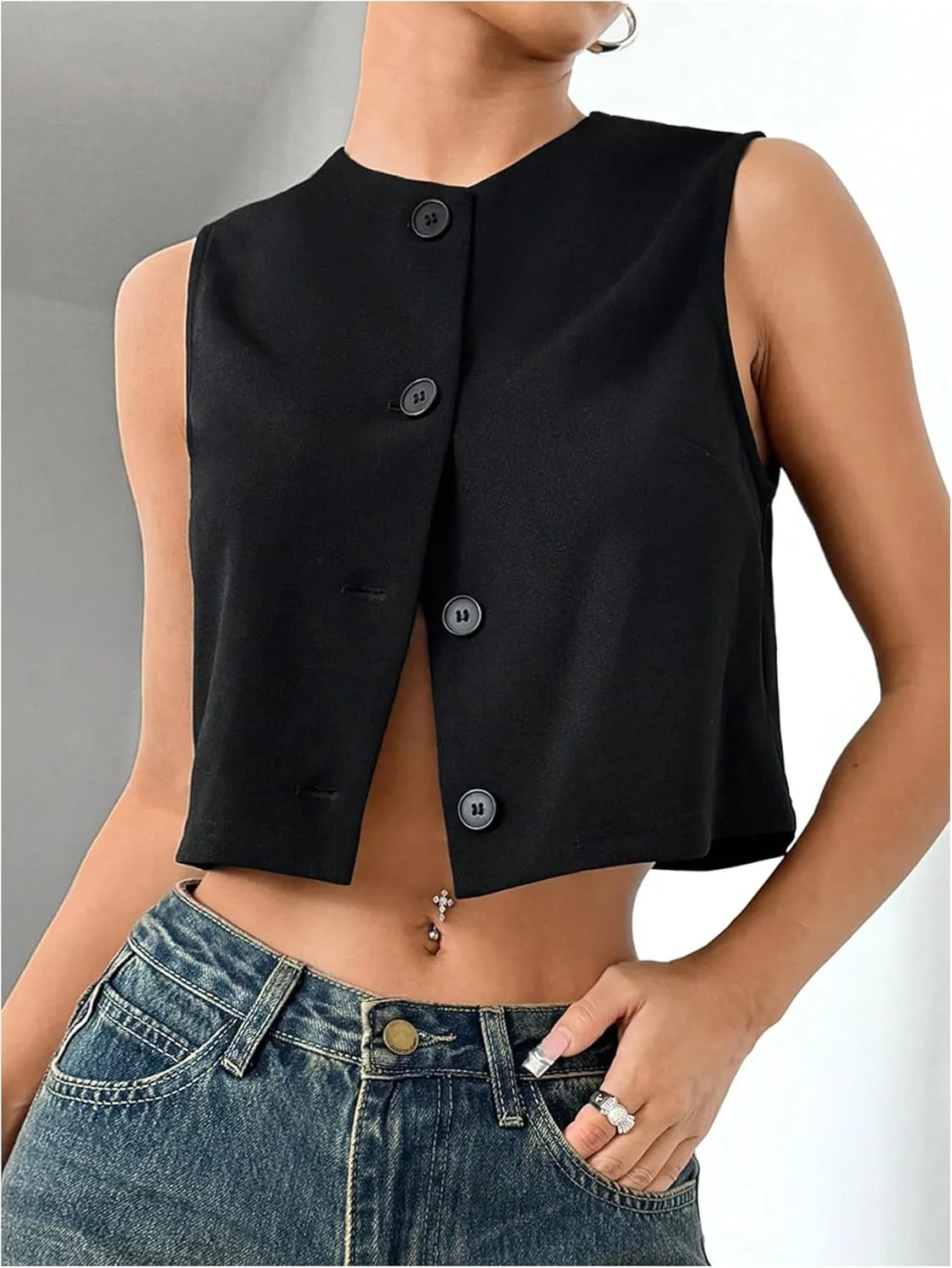 SOLY HUX Women's Button Down Suit Vest Top Casual Sleeveless Button Down Blazer Tank Tops Crop Waistcoat