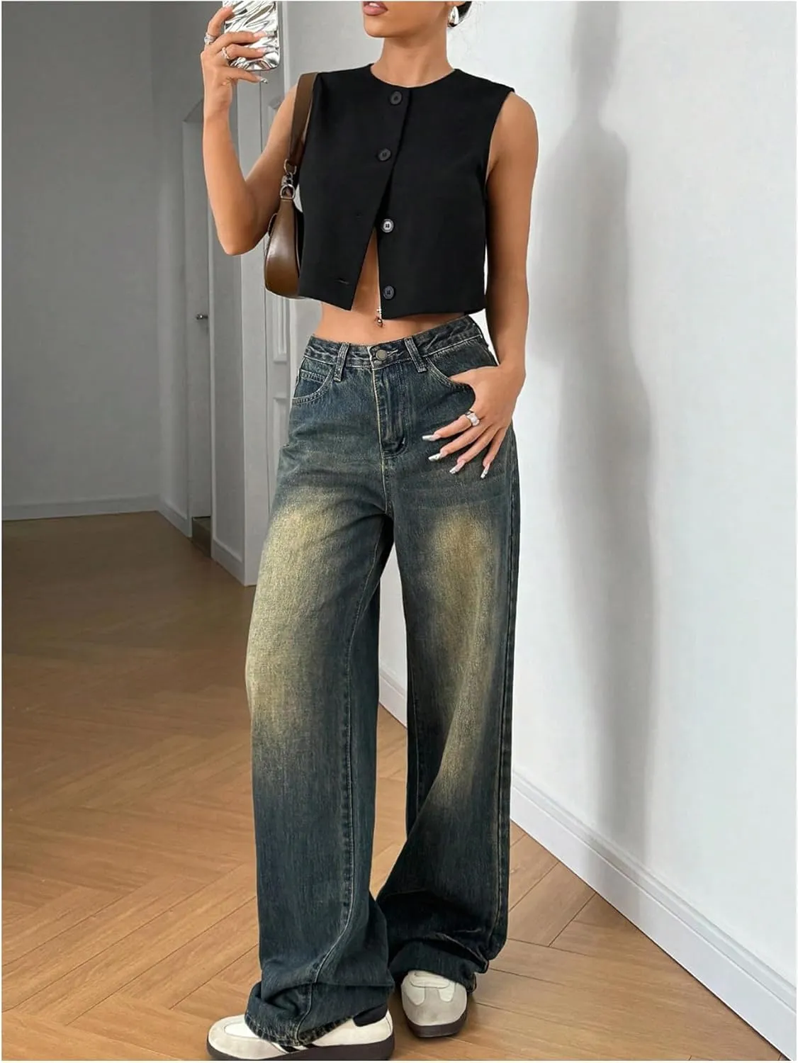 SOLY HUX Women's Button Down Suit Vest Top Casual Sleeveless Button Down Blazer Tank Tops Crop Waistcoat