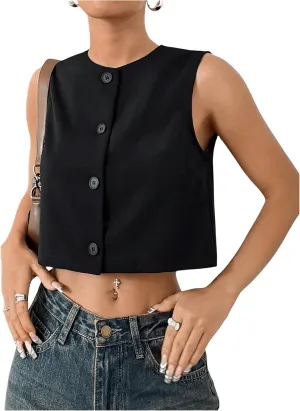 SOLY HUX Women's Button Down Suit Vest Top Casual Sleeveless Button Down Blazer Tank Tops Crop Waistcoat