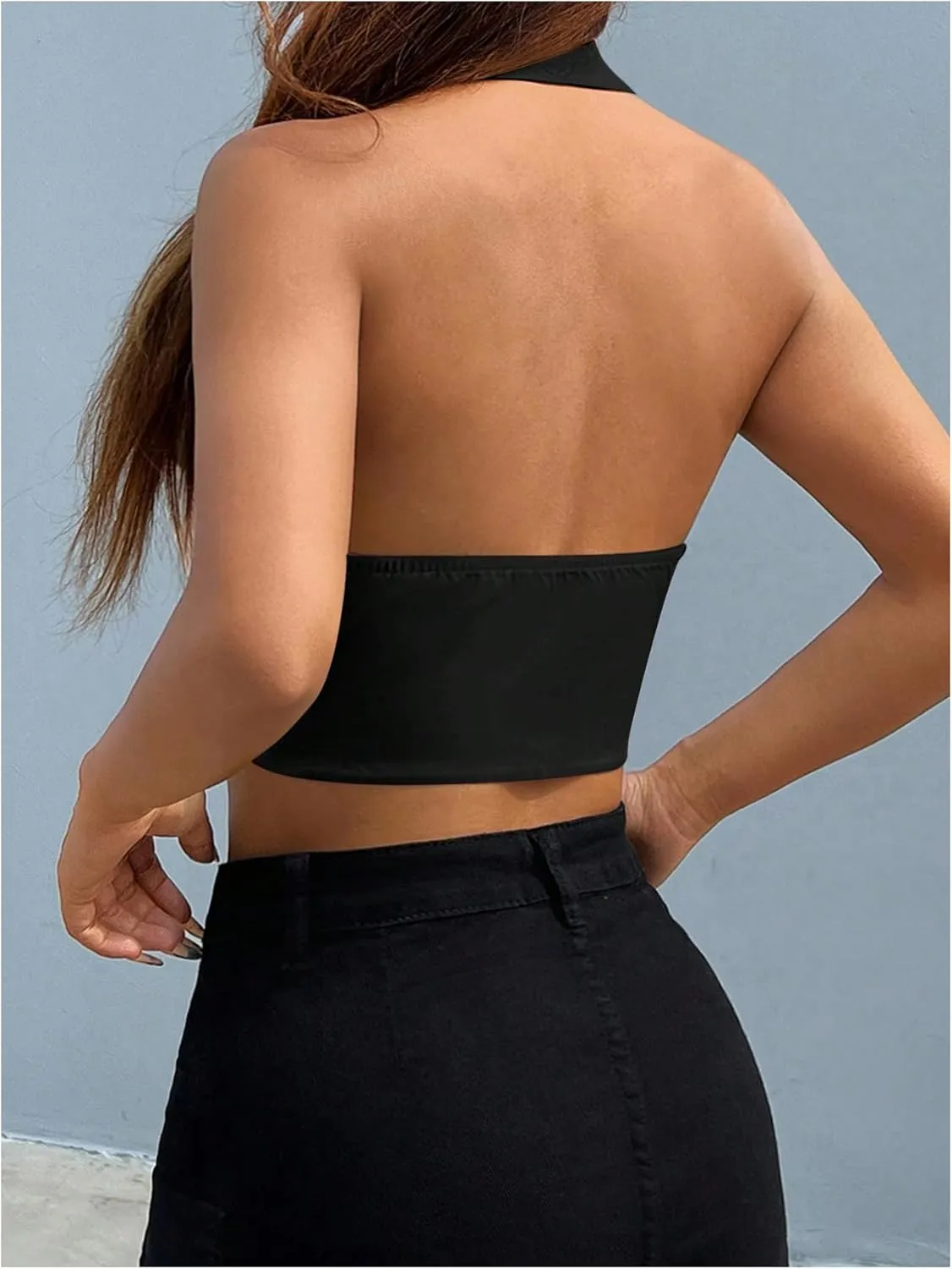 SOLY HUX Women's Halter V Neck Vest Button Down Backless Crop Tank Tops Sleeveless Blazer Waistcoat