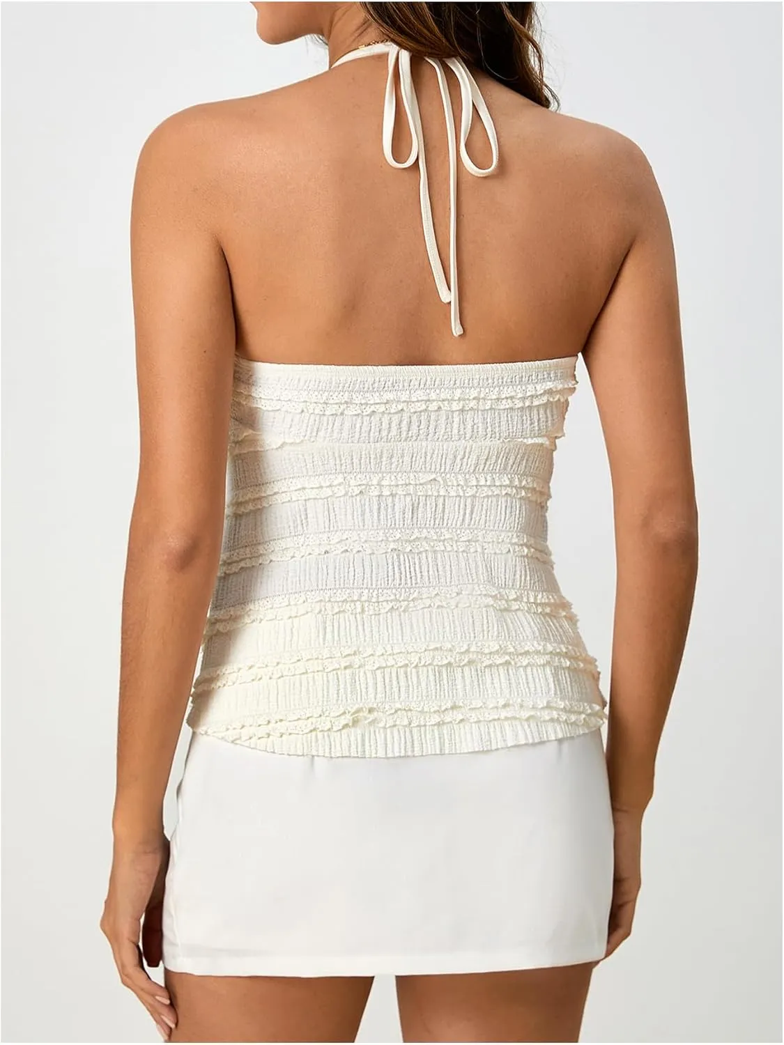SOLY HUX Women's Peplum Halter Crop Tops Y2K Drawstring Tie Ruched Dressy Casual Spaghetti Strap Cami Top