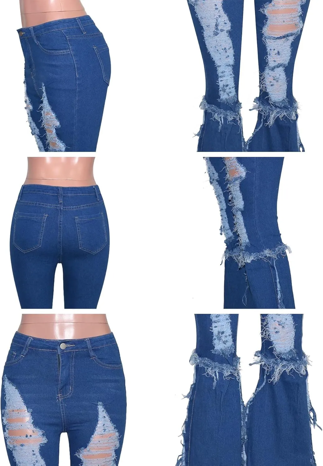 SOMTHRON Women's Tassel High Waisted Ripped Skinny Jeans Distressed Destroyed Long Fringe Denim Pants Hip Hop Streetwear