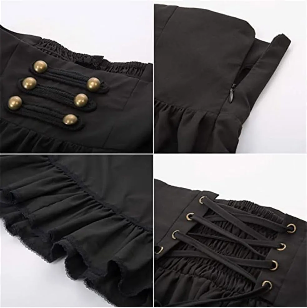 Sorrica Women Victorian Vintage High Waist Long Skirt High Waist Lace Up Renaissance Maxi Skirts