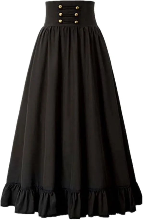 Sorrica Women Victorian Vintage High Waist Long Skirt High Waist Lace Up Renaissance Maxi Skirts