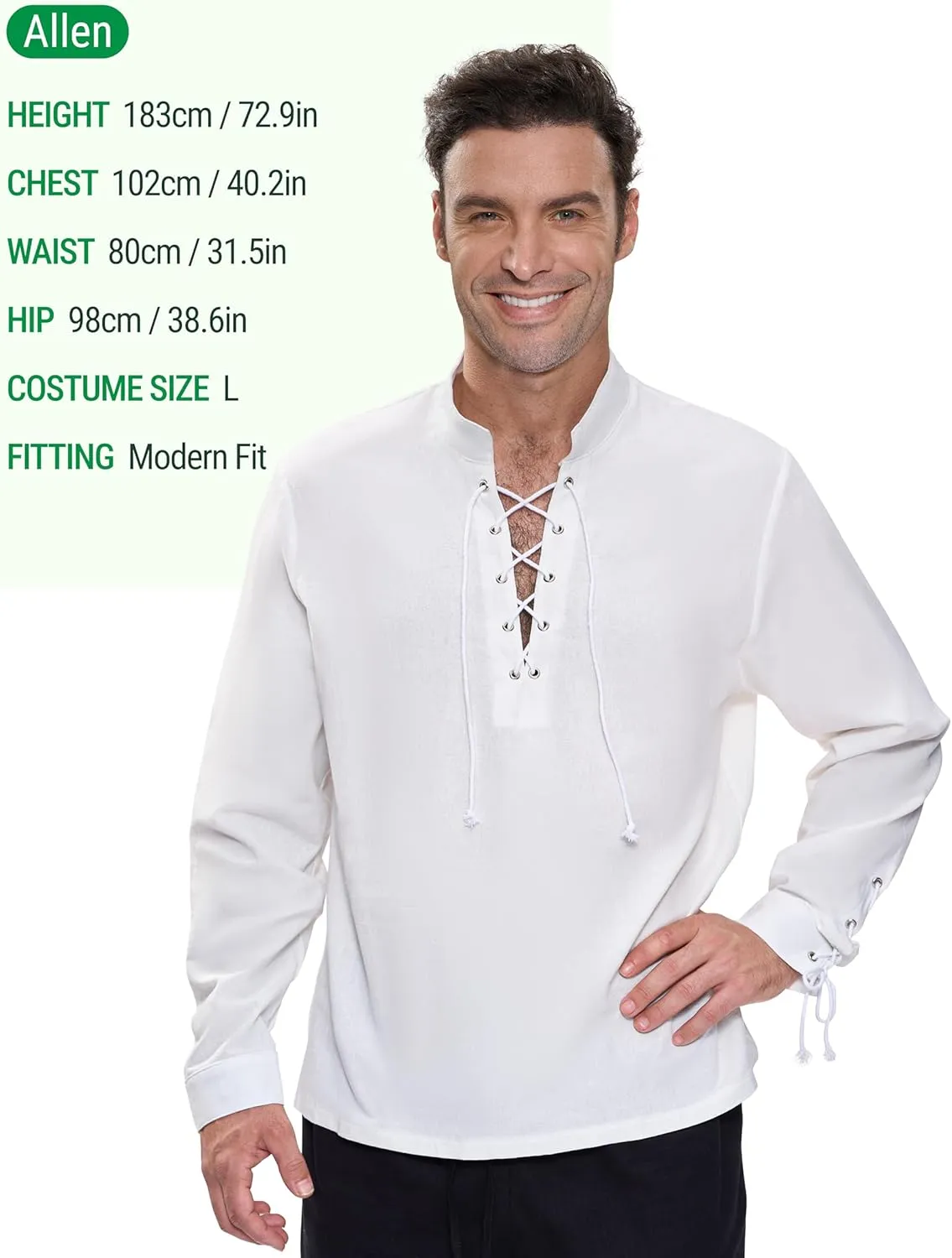 Spooktacular Creations Men's Halloween Renaissance Medieval Viking Costume Long Sleeved Pirate Shirt Top for Dress-Up Parties