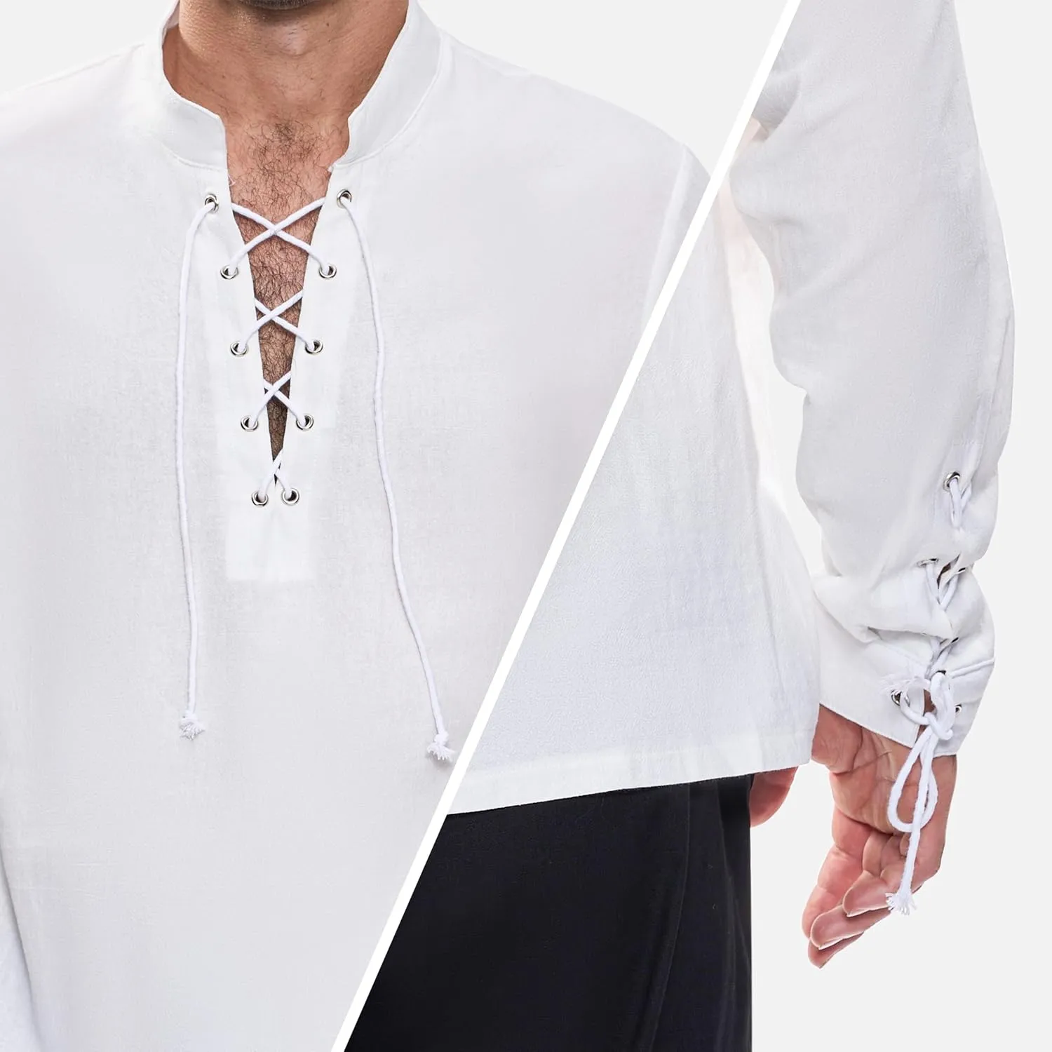 Spooktacular Creations Men's Halloween Renaissance Medieval Viking Costume Long Sleeved Pirate Shirt Top for Dress-Up Parties