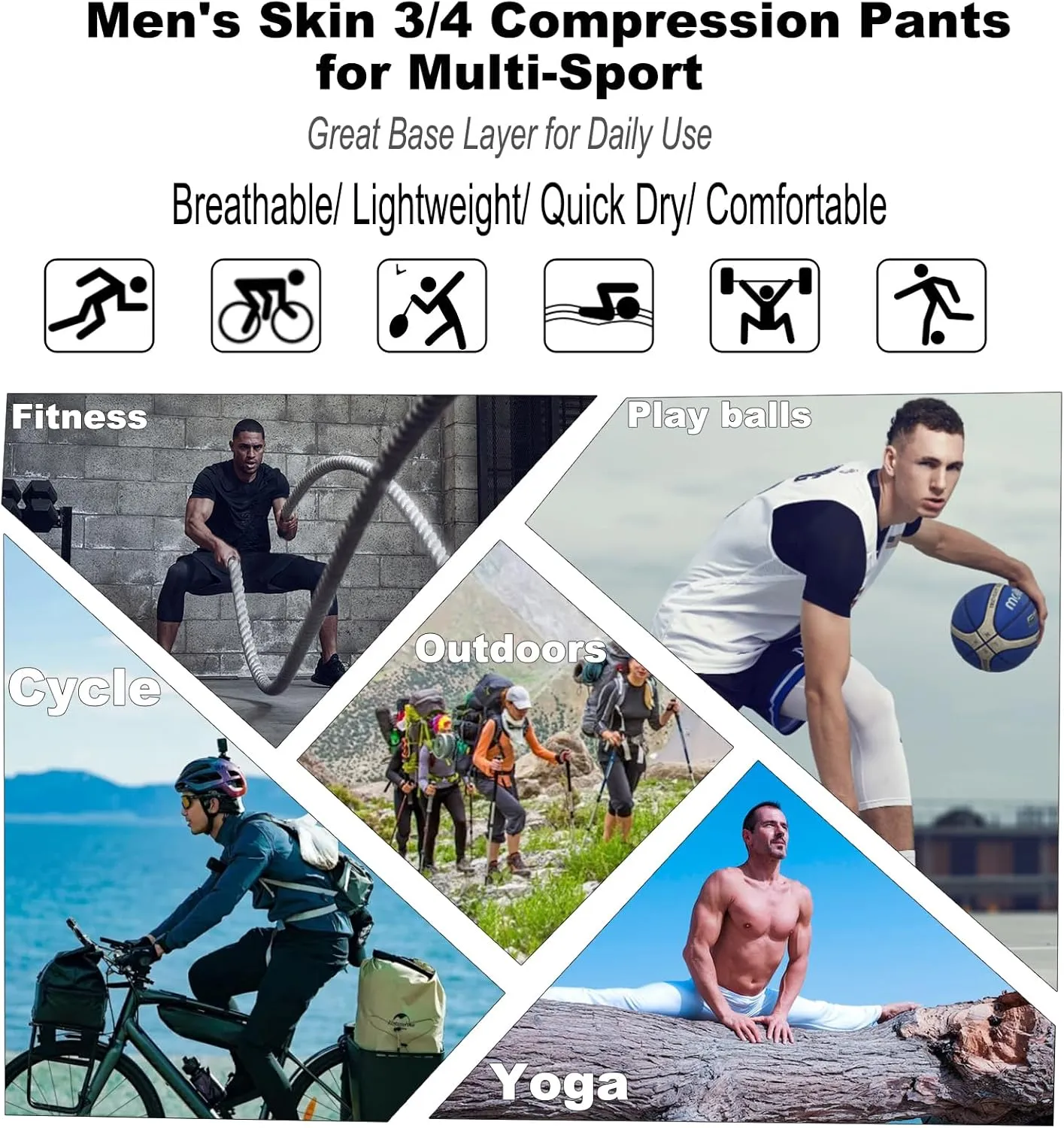 SPVISE 1 or 3 Pack 3/4 Compression Pants Men Athletic Gym Capri Leggings Running Tights Dry Fit Basketball Sports Base Layer