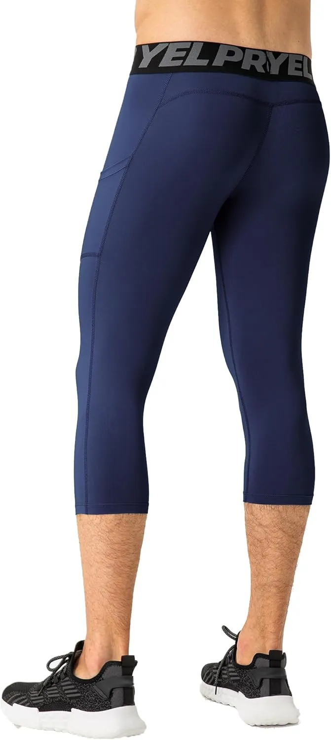 SPVISE 1 or 3 Pack 3/4 Compression Pants Men Athletic Gym Capri Leggings Running Tights Dry Fit Basketball Sports Base Layer