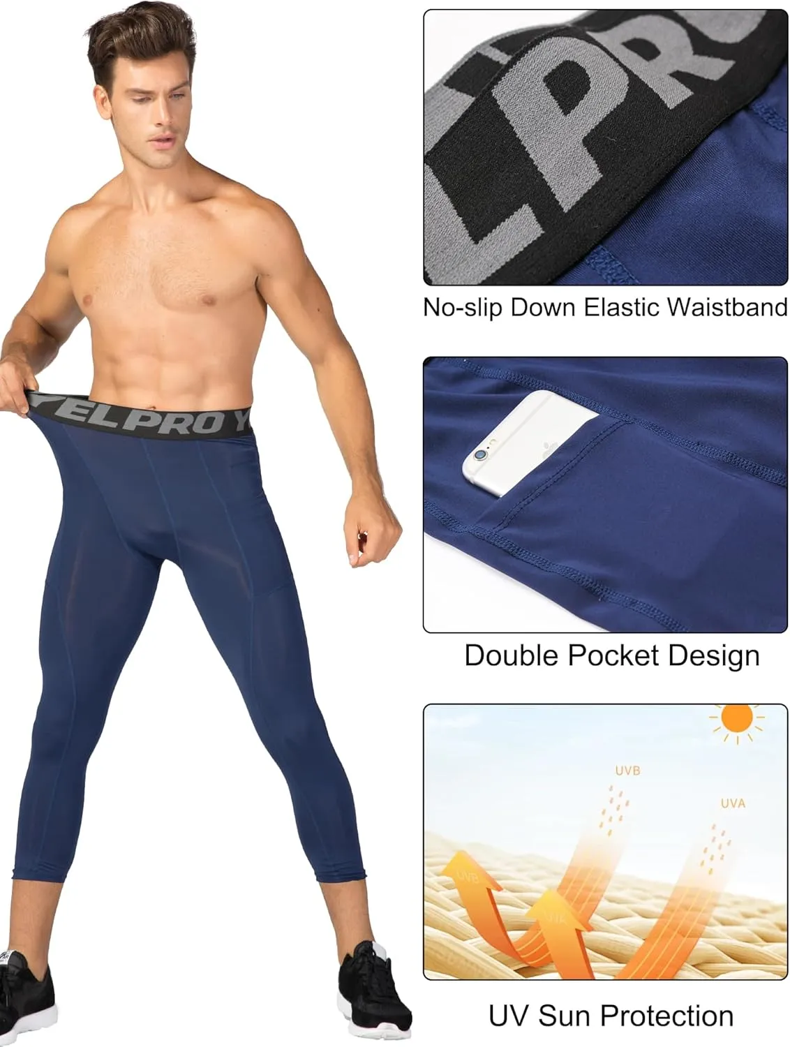 SPVISE 1 or 3 Pack 3/4 Compression Pants Men Athletic Gym Capri Leggings Running Tights Dry Fit Basketball Sports Base Layer