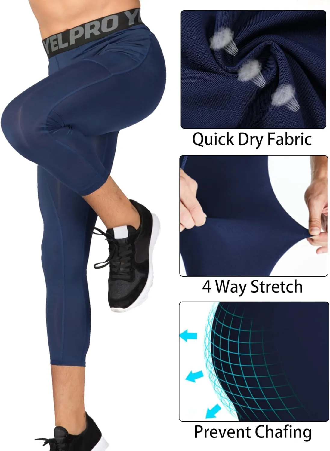 SPVISE 1 or 3 Pack 3/4 Compression Pants Men Athletic Gym Capri Leggings Running Tights Dry Fit Basketball Sports Base Layer
