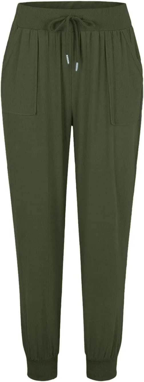 Straight Leg Cotton Linen Pants Women Lightweight Fashion Summer Casual Pants with Pockets Drawstring Loose Trousers