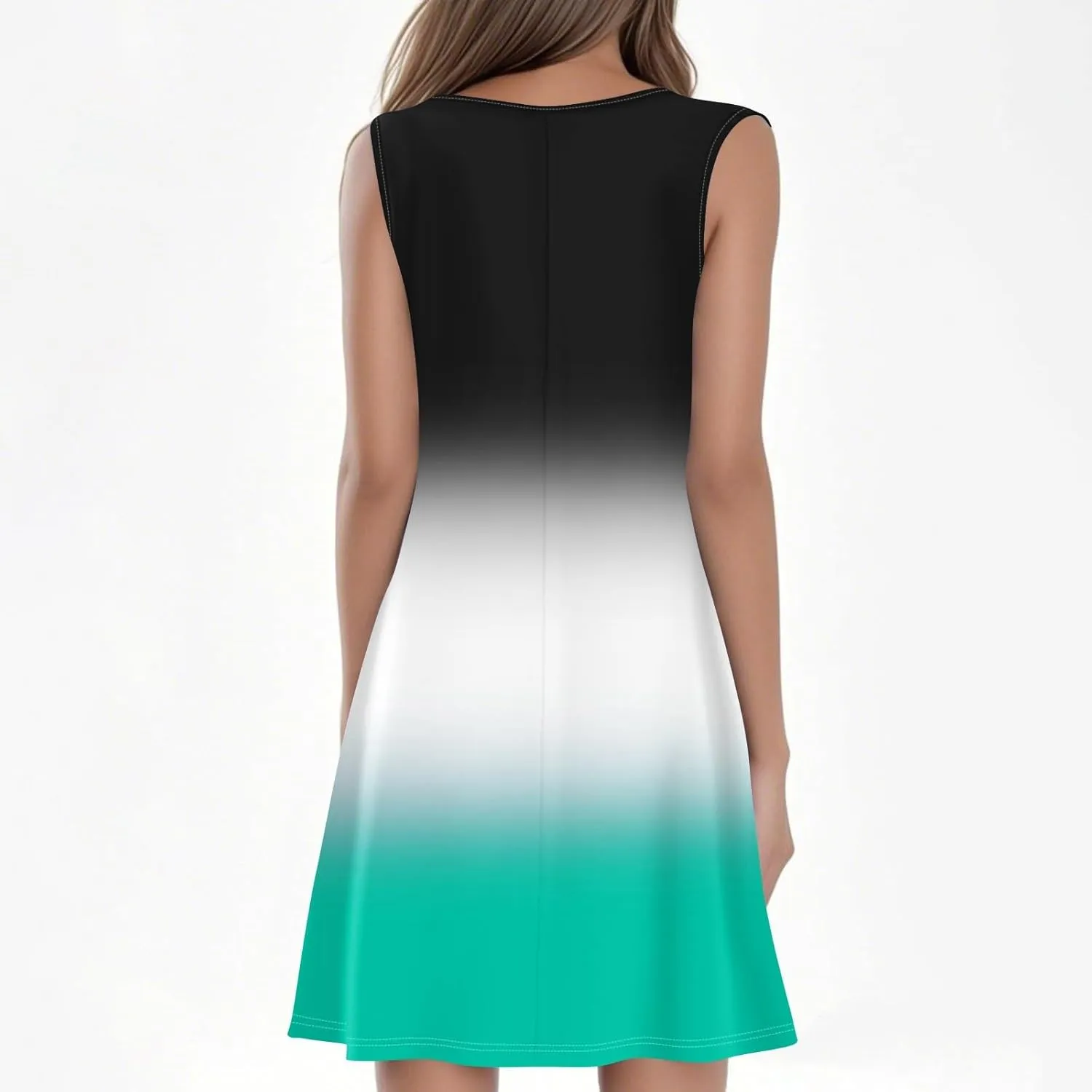 Summer Dresses for Women 2025 Casual Crewneck Sleeveless Tunic Dress Gradient Color Flowy Sundress with Pockets